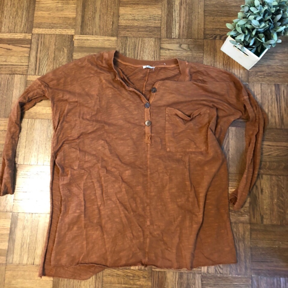 free people intimates long sleeve rust shirt || size XS || NWOT ||